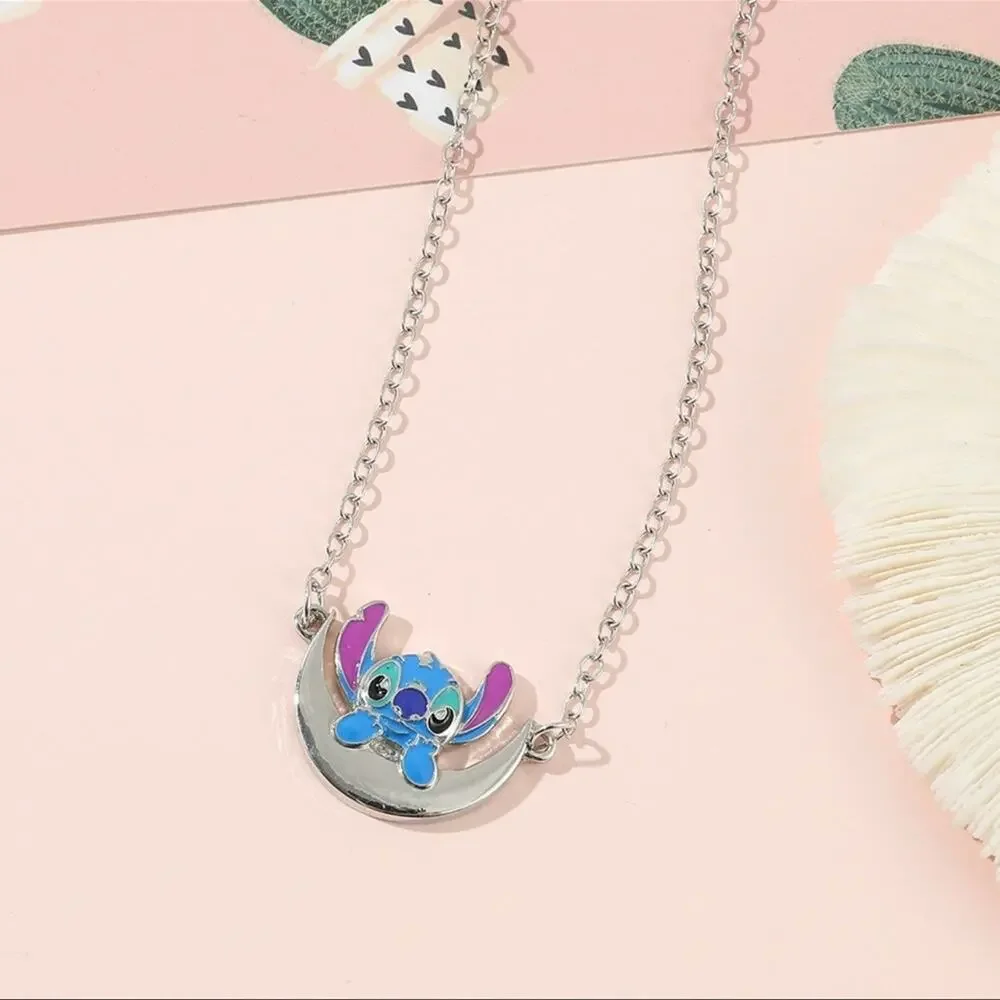 Disney Stitch Silver Multicolored Moon Necklace